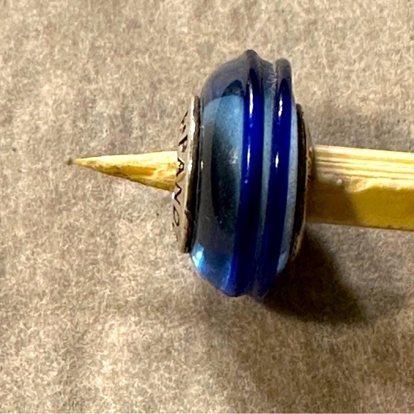 Pandora Royal Blue Murano Glass and Sterling Silver Swirl Bead - Picture 1 of 7